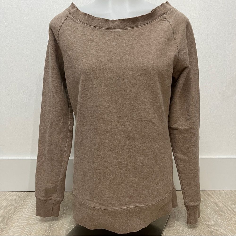 Gap Raw Hem Wide Collar Vintage Tan Sweatshirt Size Small